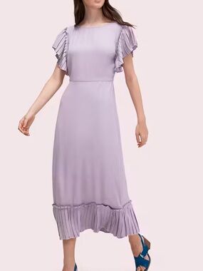 Kate Spade Pleated Crepe Midi Lilac Dress Size 2